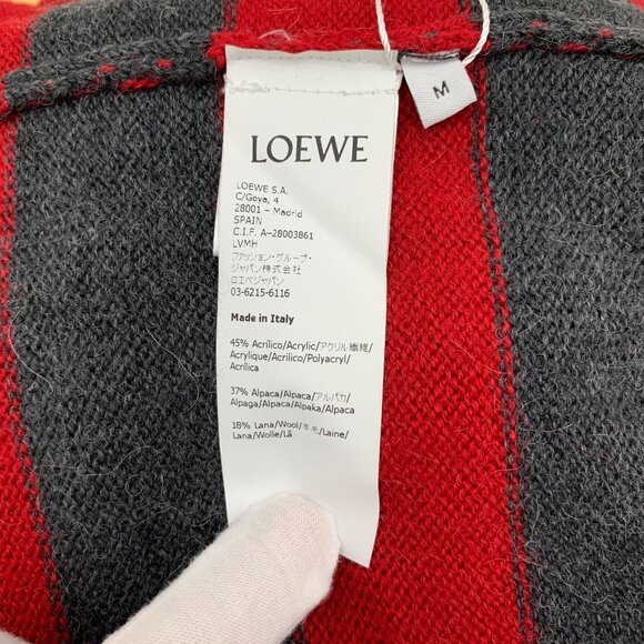 CW0727 Loewe Striped Red & Gray Wool Crewneck Sweater With Embroidered Logo - Picture 7 of 8